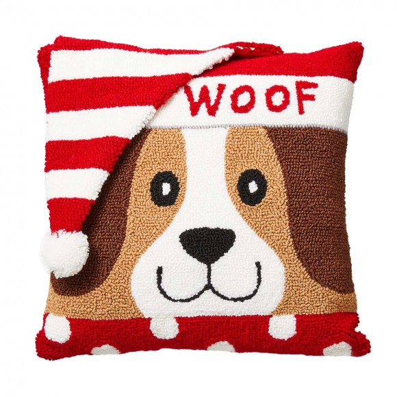 Glitzhome 14"L Hooked 3D Dog Woof Throw Pillow