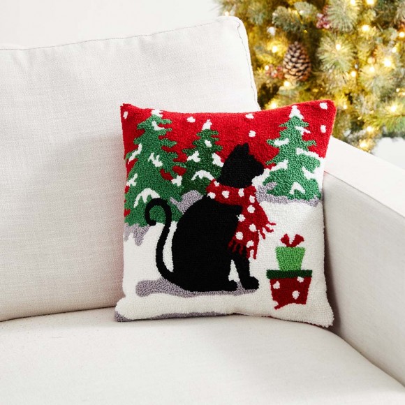 [OFFICIAL] Glitzhome 14"L Hooked Christmas Cat Throw Pillow