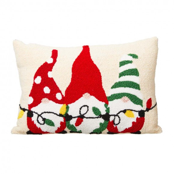 Glitzhome 18"L Hooked Christmas Gnomes Throw Pillow