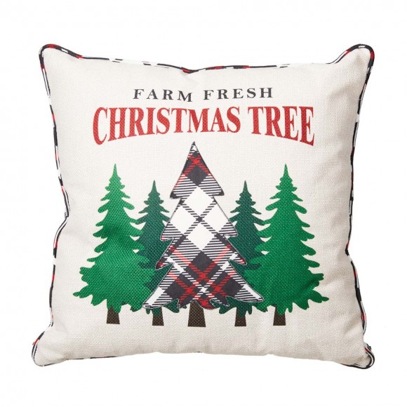 Glitzhome 18"L Farm Fresh Heavy Cotton Christmas Tree Throw Pillow