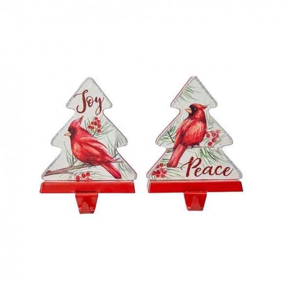 Glitzhome 7"H Wooden Christmas Cardinal Stocking Holders, Set of 2