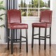 Glitzhome 45"H Burgundy PU Leather Upholstered Bar Chair with Studded Decor, Set of 2