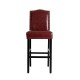 Glitzhome 45"H Burgundy PU Leather Upholstered Bar Chair with Studded Decor, Set of 2