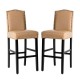Glitzhome 45"H Beige PU Leather Upholstered Bar Chair with Studded Decor, Set of 2