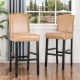 Glitzhome 45"H Beige PU Leather Upholstered Bar Chair with Studded Decor, Set of 2