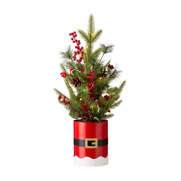 Glitzhome 22"H Lighted Santa Belt Potted Artificial Table Tree