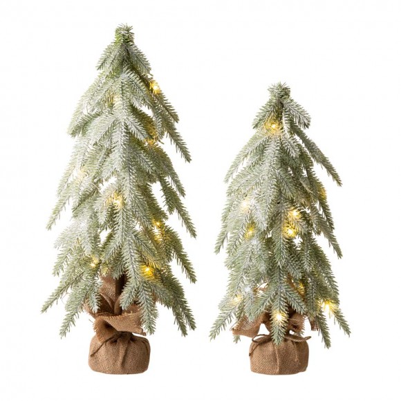 Glitzhome Lighted Frosted Artificial Table Tree, Set of 2