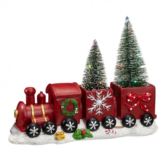 Glitzhome 12"L Resin Train Table Décor with Lighted Decorated Trees