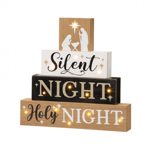 Glitzhome 12"H Lighted Wooden Nativity Block Word Sign Decor