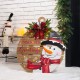 Glitzhome 30"H Lighted Round Wooden Snowman Porch Décor