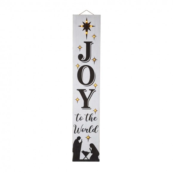 Glitzhome 42"H Lighted Wooden Nativity "JOY to the world" Porch Sign Board