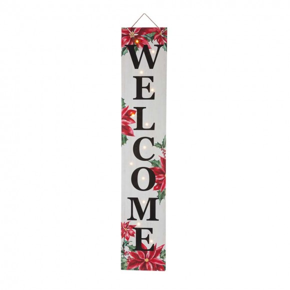 Glitzhome 42"H Lighted Wooden Poinsettia "WELCOME" Porch Sign Board
