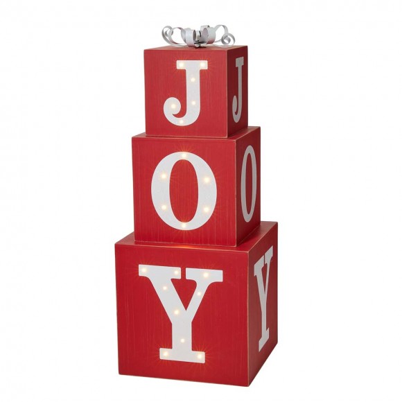 Glitzhome 32"H Lighted Wooden Stacked Block "JOY" Porch Sign Boxes