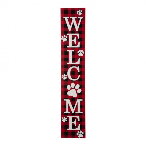 Glitzhome 42"H Wooden Plaid Pet Paw "WELCOME" Porch Sign Board