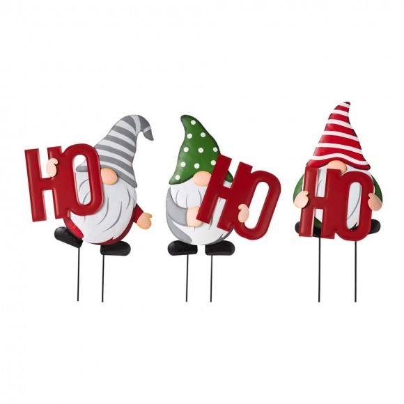 Glitzhome Metal "HOHOHO" Gnome Stake or Wall Décor (Two Functions)