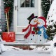 Glitzhome 30"H Metal Lovely Snowman Couple Yard Stake or Standing Decor or Wall Décor (3 Functions)