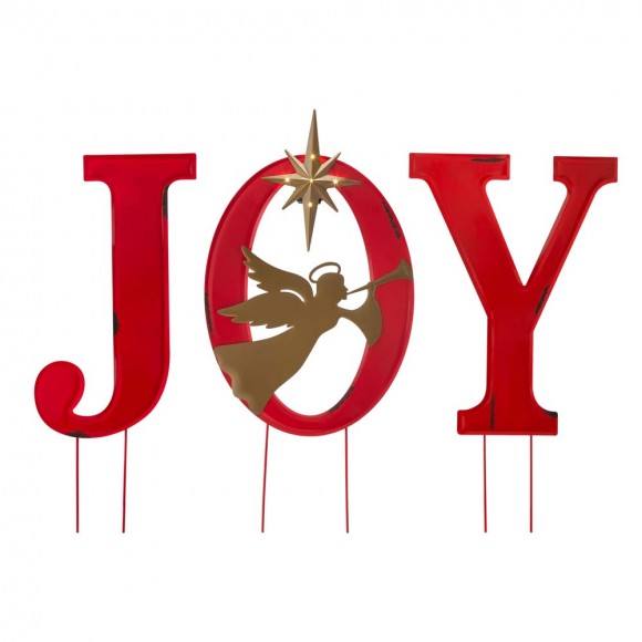 Glitzhome 36"H Metal "JOY" Angel Yard Stake or Standing Decor or Wall Décor with LED Lights (Three Functions)