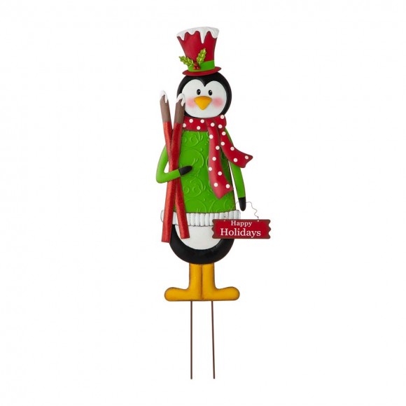 Glitzhome 36"H Metal Penguin Yardstake or Standing Décor or Wall Décor (3 Functions)