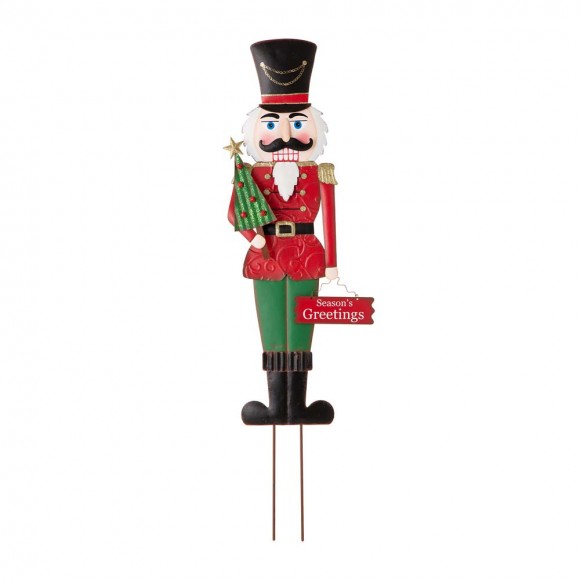 Glitzhome 36"H Metal Nutcracker Yardstake or Standing Décor or Wall Décor (3 Functions)