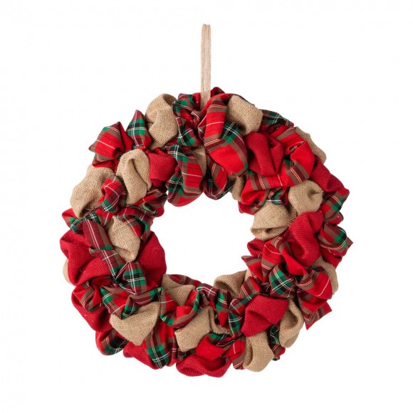 Glitzhome 17.25"D Christmas Multi-Color Fabric Wreath