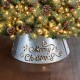 Glitzhome 22"D Galvanized "Merry Christmas" Cutout Metal Tree Collar with Light String