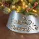 Glitzhome 22"D Galvanized "Merry Christmas" Cutout Metal Tree Collar with Light String