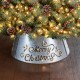Glitzhome 26"D Galvanized "Merry Christmas" Cutout Metal Tree Collar with Light String