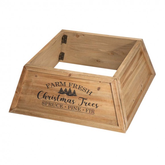 Glitzhome 26"L Natural Wooden Trapezoid Farm Fresh Christmas Tree Collar