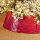 Glitzhome 40.5"D Large Christmas Red Hammered Metal Tree Collar