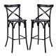 Glitzhome 43"H Black Steel Bar Stool with X Shaped Back and Solid Elm Wood Seat, Set of 2