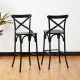Glitzhome 43"H Black Steel Bar Stool with X Shaped Back and Solid Elm Wood Seat, Set of 2