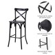 Glitzhome 43"H Black Steel Bar Stool with X Shaped Back and Solid Elm Wood Seat, Set of 2