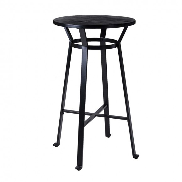 Glitzhome 41.25"H Black Steel Pub Bar Table with Round Soild Elm Wood Top