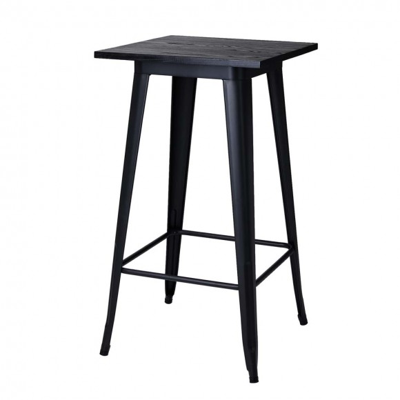 Glitzhome 41.50"H Black Steel Pub Bar Table with Square Solid Elm Wood Top