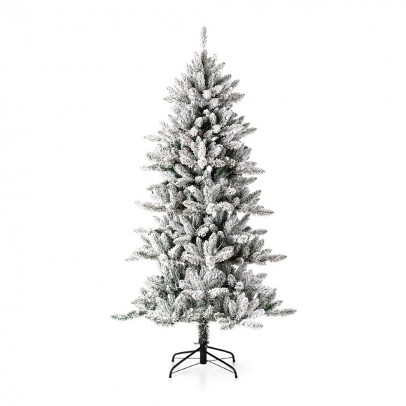 antsku 6ft flocked christmas tree prelit, frosted christmas tree with snow  and lights, artificial christmas tree