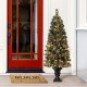 Glitzhome 5ft Pre-Lit Green Flocked Pine Artificial Christmas Porch Tree with 130 Warm White Lights