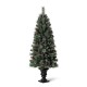 Glitzhome 5ft Pre-Lit Green Flocked Pine Artificial Christmas Porch Tree with 130 Warm White Lights