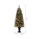 Glitzhome 5ft Pre-Lit Green Flocked Pine Artificial Christmas Porch Tree with 130 Warm White Lights