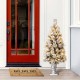 Glitzhome 4ft Pre-Lit Snow Flocked Pine Artificial Christmas Porch Tree with 100 Warm White Lights