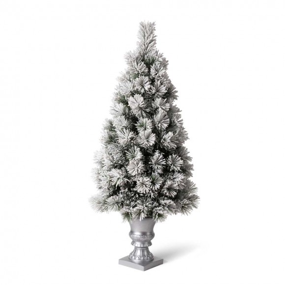 Glitzhome 4ft Pre-Lit Snow Flocked Pine Artificial Christmas Porch Tree with 100 Warm White Lights