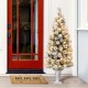 Glitzhome 5ft Pre-Lit Snow Flocked Pine Artificial Christmas Porch Tree with 150 Warm White Lights