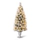 Glitzhome 5ft Pre-Lit Snow Flocked Pine Artificial Christmas Porch Tree with 150 Warm White Lights