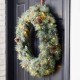 Glitzhome 30"D Pre-Lit Glittered Pine Cone Christmas Wreath with 50 Warm White Lights
