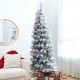 Glitzhome 7.5ft Pre-Lit Snow Flocked Pencil Pine Artificial Christmas Tree with 300 Warm White/Multi-Color Lights