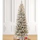 Glitzhome 7.5ft Pre-Lit Snow Flocked Pencil Pine Artificial Christmas Tree with 300 Warm White/Multi-Color Lights