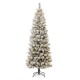 Glitzhome 7.5ft Pre-Lit Snow Flocked Pencil Pine Artificial Christmas Tree with 300 Warm White/Multi-Color Lights