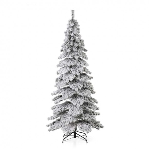 Glitzhome 7.5ft Pre-Lit Snow Flocked Layered Spruce Artificial Christmas Tree with 350 Warm White Lights