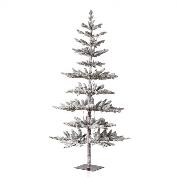 Glitzhome 6ft Deluxe Pre-Lit Snow Flocked Pine Artificial Christmas Tree with 300 Warm White Lights