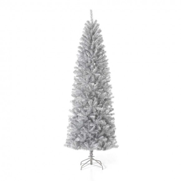 Glitzhome 7.5ft Silver Tinsel Artificial Christmas Tree