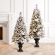 Glitzhome 4ft Pre-Lit Pine Artificial Christmas Porch Tree with 100 Warm White Lights and Poinsettias